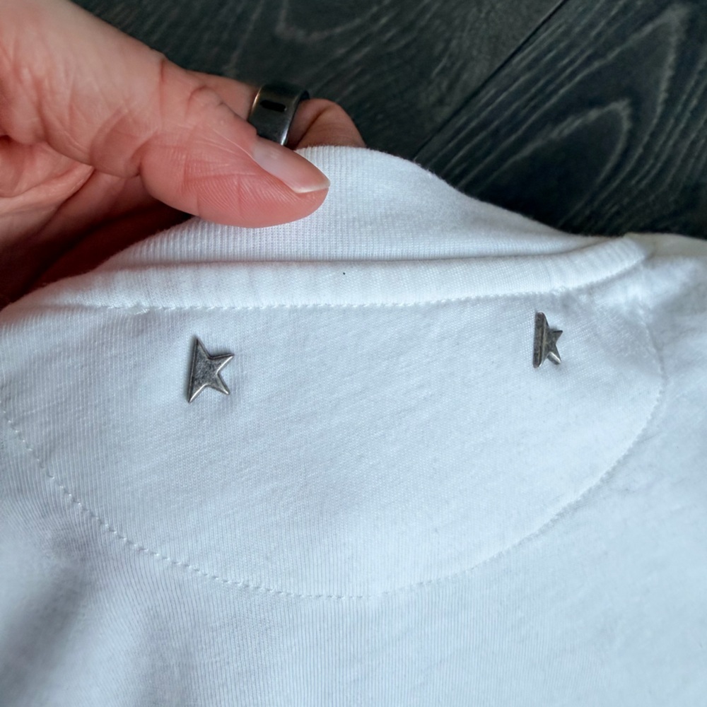 Golden Goose Distressed Short-Sleeve Embellished T-Shirt in White Size XS - Picture 10 of 11